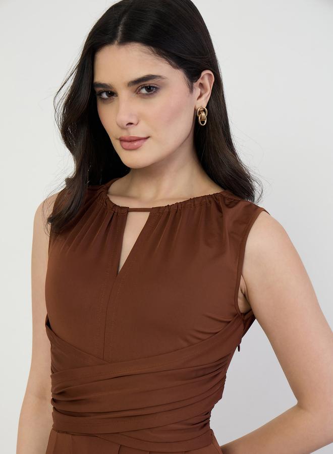 Styli Women Brown Sleeveless Maxi Dress - Image 4